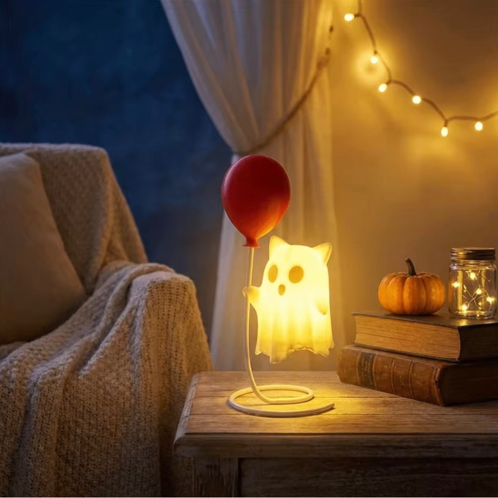 Halloween Ghost Night Light with Red Balloon